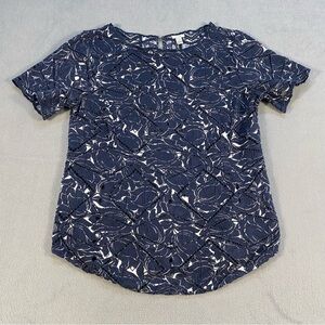 J.Crew Women’s Navy & White print Eyelet Scalloped Short Sleeve Top, size S